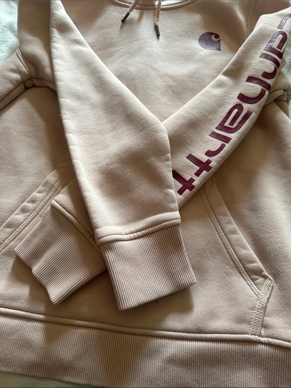 Carhartt Pink Pullover Hoodie with Sleeve Logo - Picture 3 of 6